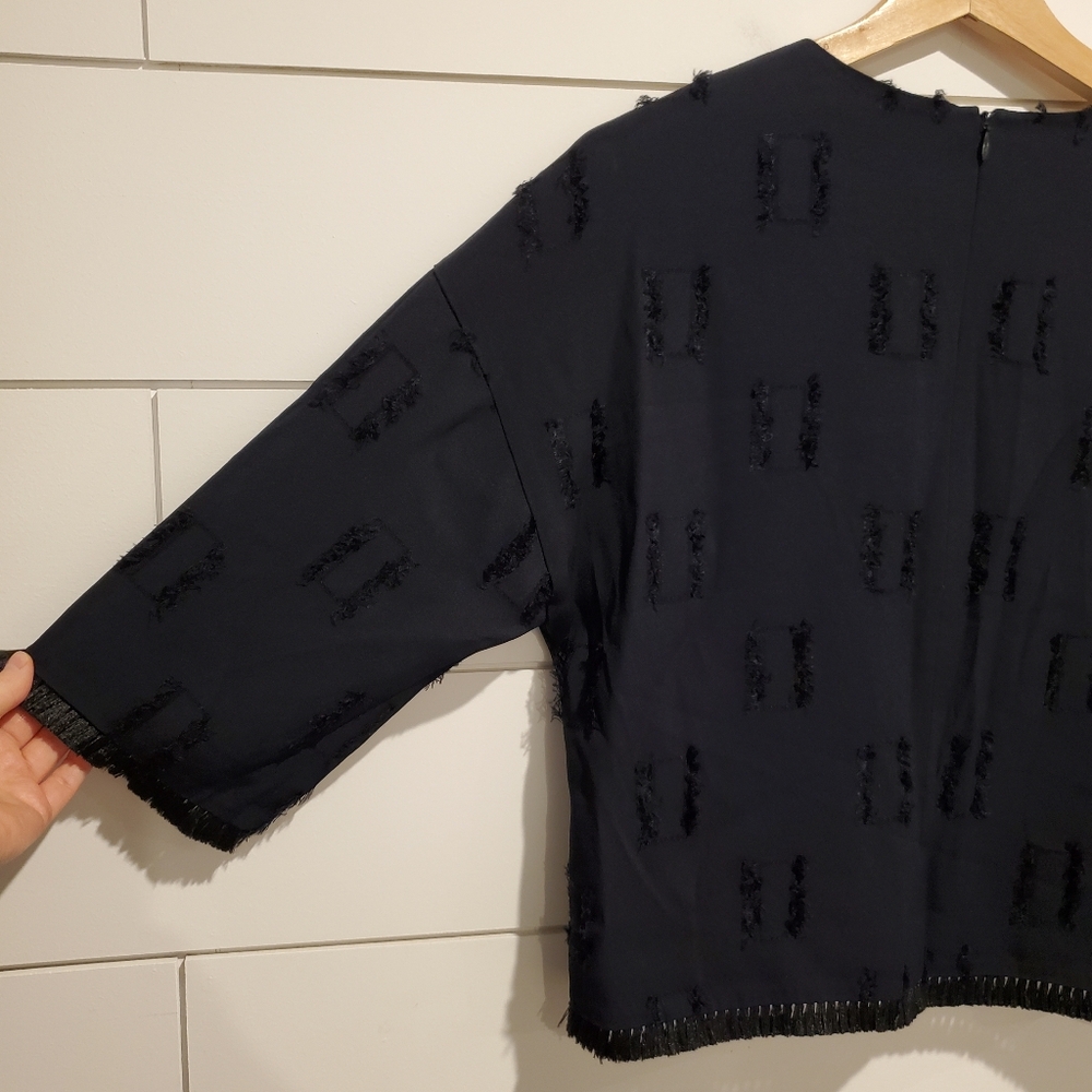 Luxury blouse small 4 Derek lam 10 crosby top tassles 3/4 sleeve crew neck shirt